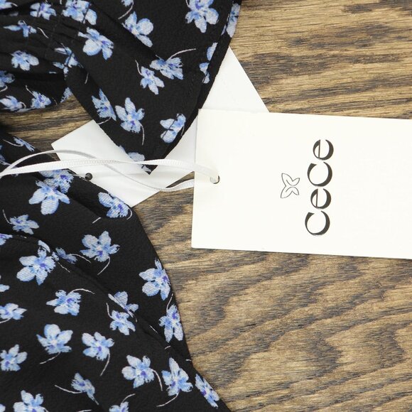 NWT Cece Womens 3/4-Sleeve Tie Neck Floral Print Blouse 7033067 Rich Black XS - Picture 4 of 6